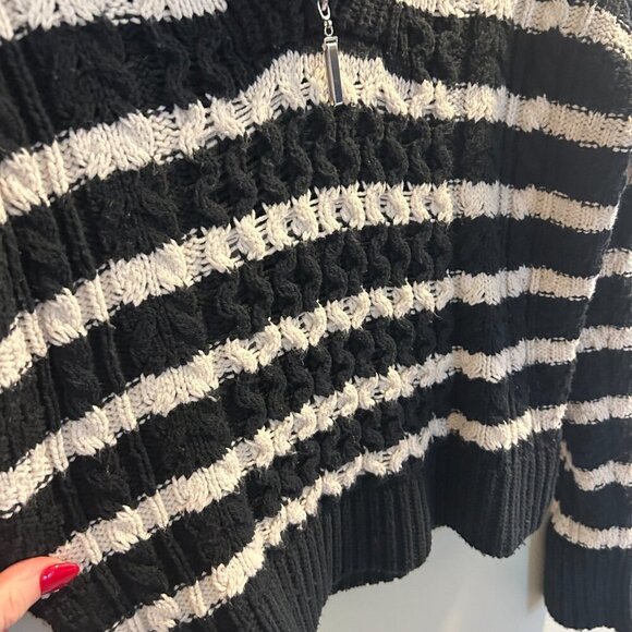 La Ligne x Target Quarter Zip Striped Cable Knit Sweater Size XXS Black White - Picture 6 of 11